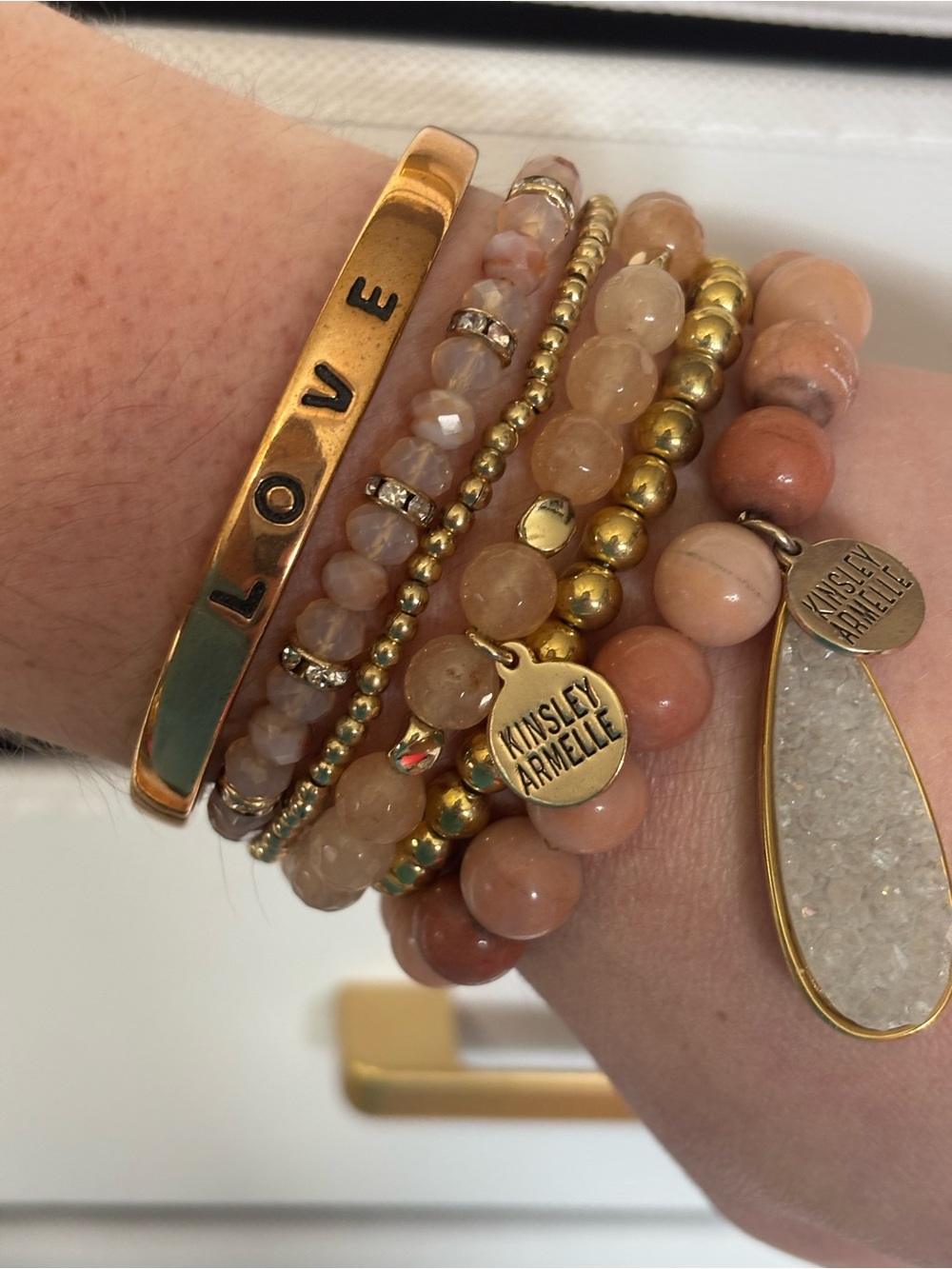 Kinsley Armelle Peach and Gold Layered Bracelet Stack